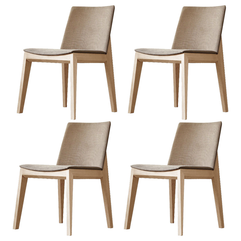 Scandinavian Style Linen Fabric Dining Chair Solid Back Armless Chairs (Set of 4) Khaki Natural Wood Clearhalo ' kitchen&dining_furn' 'Dining Chairs' 'Dining Tables & Seating' 'dining_chair' 'furn' 'furn_dining_chair' 'Furniture' 'furniture_dining_chair' 'Kitchen & Dining Furniture' 'kitchen' 4104444