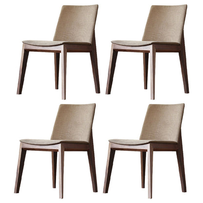 Scandinavian Style Linen Fabric Dining Chair Solid Back Armless Chairs (Set of 4) Khaki Walnut Clearhalo ' kitchen&dining_furn' 'Dining Chairs' 'Dining Tables & Seating' 'dining_chair' 'furn' 'furn_dining_chair' 'Furniture' 'furniture_dining_chair' 'Kitchen & Dining Furniture' 'kitchen' 4104446