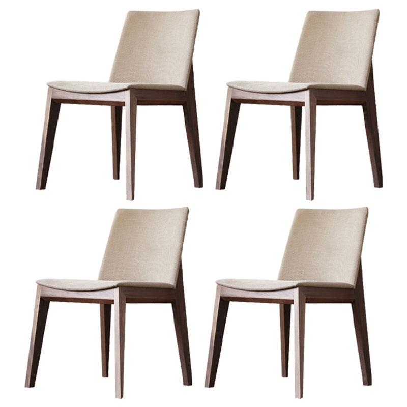 Scandinavian Style Linen Fabric Dining Chair Solid Back Armless Chairs (Set of 4) Beige Walnut Clearhalo ' kitchen&dining_furn' 'Dining Chairs' 'Dining Tables & Seating' 'dining_chair' 'furn' 'furn_dining_chair' 'Furniture' 'furniture_dining_chair' 'Kitchen & Dining Furniture' 'kitchen' 4104452