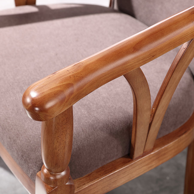 Traditional Solid Wood Dining Chair Linen Dining Arm Chair for Restaurant Clearhalo ' kitchen&dining_furn' 'Dining Chairs' 'Dining Tables & Seating' 'dining_chair' 'furn' 'furn_dining_chair' 'Furniture' 'furniture_dining_chair' 'Kitchen & Dining Furniture' 'kitchen' 4104525