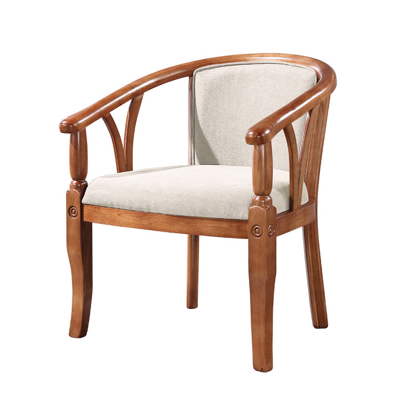 Traditional Solid Wood Dining Chair Linen Dining Arm Chair for Restaurant Off-White 1 Piece Clearhalo ' kitchen&dining_furn' 'Dining Chairs' 'Dining Tables & Seating' 'dining_chair' 'furn' 'furn_dining_chair' 'Furniture' 'furniture_dining_chair' 'Kitchen & Dining Furniture' 'kitchen' 4104535