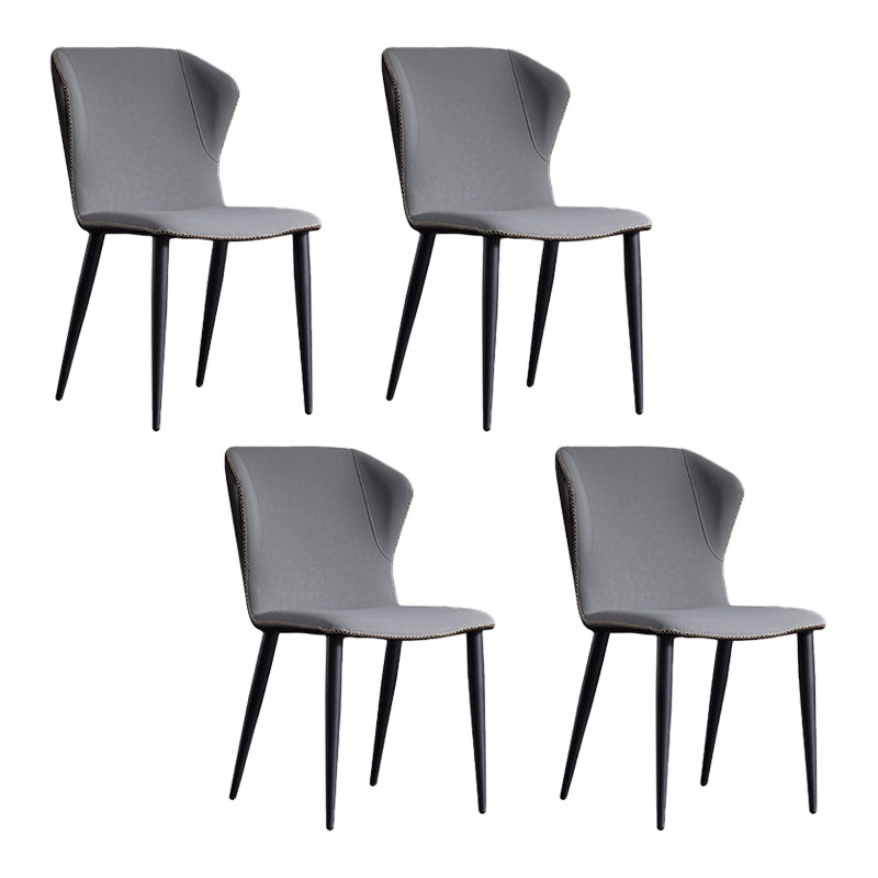 Industrial Wingback Parsons Chair Leather Dining Armless Side Chairs (Set of 4) Cream Gray Clearhalo ' kitchen&dining_furn' 'Dining Chairs' 'Dining Tables & Seating' 'dining_chair' 'furn' 'furn_dining_chair' 'Furniture' 'furniture_dining_chair' 'Kitchen & Dining Furniture' 'kitchen' 4104564