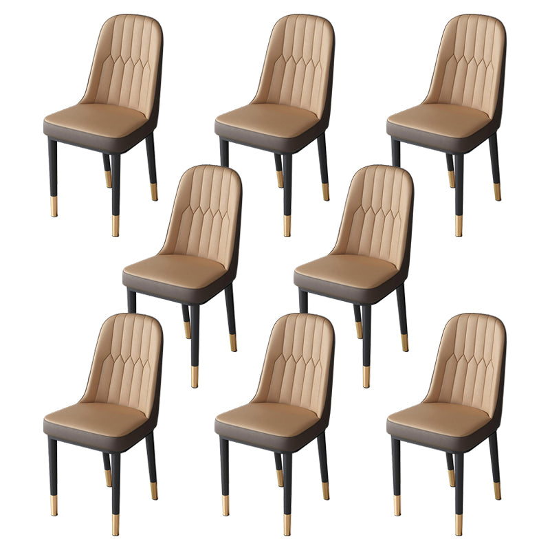 Nordic Style Kitchen Metal Dining Chair Parsons Dining Armless Side Chair Coffee 8 Piece Set Brass Gold Clearhalo ' kitchen&dining_furn' 'Dining Chairs' 'Dining Tables & Seating' 'dining_chair' 'furn' 'furn_dining_chair' 'Furniture' 'furniture_dining_chair' 'Kitchen & Dining Furniture' 'kitchen' 4104659