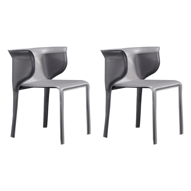 Designer Style Wingback Home Arm Chair Leather Matte Finish Dining Chair (Set of 2) Dark Gray Clearhalo ' kitchen&dining_furn' 'Dining Chairs' 'Dining Tables & Seating' 'dining_chair' 'furn' 'furn_dining_chair' 'Furniture' 'furniture_dining_chair' 'Kitchen & Dining Furniture' 'kitchen' 4104689