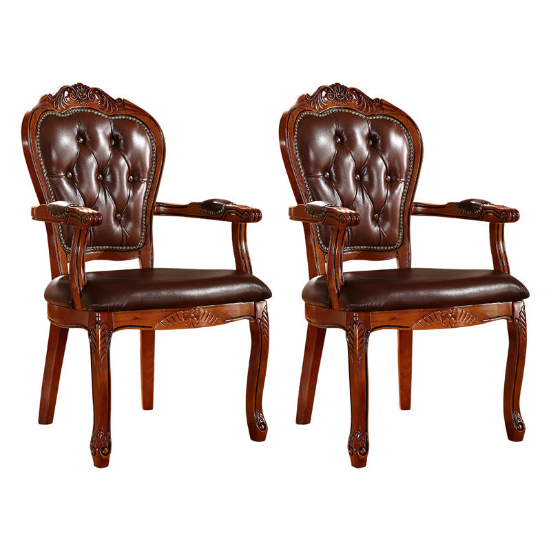 Scandinavian Style Rubberwood Chairs Kitchen Open Back Arm Chair (Set of 2) Dark Wood Clearhalo ' kitchen&dining_furn' 'Dining Chairs' 'Dining Tables & Seating' 'dining_chair' 'furn' 'furn_dining_chair' 'Furniture' 'furniture_dining_chair' 'Kitchen & Dining Furniture' 'kitchen' 4104822