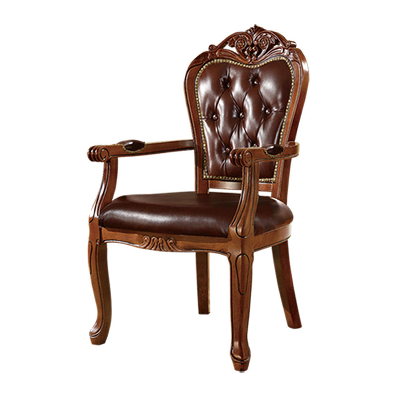 Scandinavian Style Oak Wood Chair Kitchen Dining Solid Back Arm Chairs Dark Brown 1 Piece Clearhalo ' kitchen&dining_furn' 'Dining Chairs' 'Dining Tables & Seating' 'dining_chair' 'furn' 'furn_dining_chair' 'Furniture' 'furniture_dining_chair' 'Kitchen & Dining Furniture' 'kitchen' 4104868