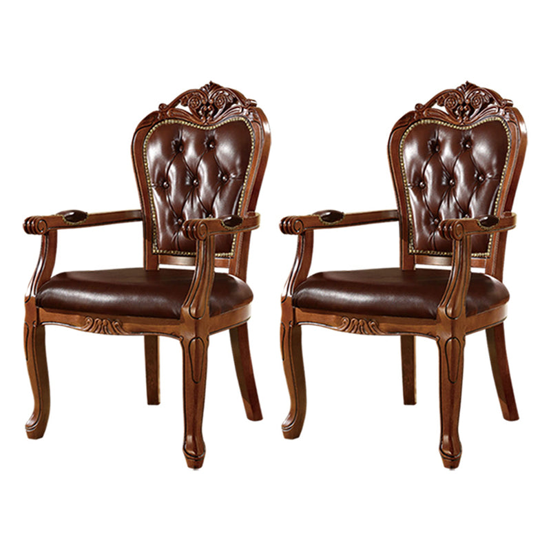 Scandinavian Style Oak Wood Chair Kitchen Dining Solid Back Arm Chairs Dark Brown 2 Piece Set Clearhalo ' kitchen&dining_furn' 'Dining Chairs' 'Dining Tables & Seating' 'dining_chair' 'furn' 'furn_dining_chair' 'Furniture' 'furniture_dining_chair' 'Kitchen & Dining Furniture' 'kitchen' 4104870