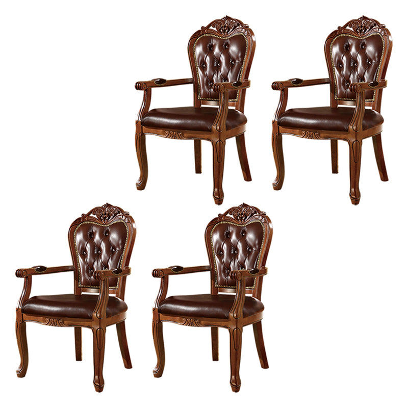 Scandinavian Style Oak Wood Chair Kitchen Dining Solid Back Arm Chairs Dark Brown 4 Piece Set Clearhalo ' kitchen&dining_furn' 'Dining Chairs' 'Dining Tables & Seating' 'dining_chair' 'furn' 'furn_dining_chair' 'Furniture' 'furniture_dining_chair' 'Kitchen & Dining Furniture' 'kitchen' 4104872
