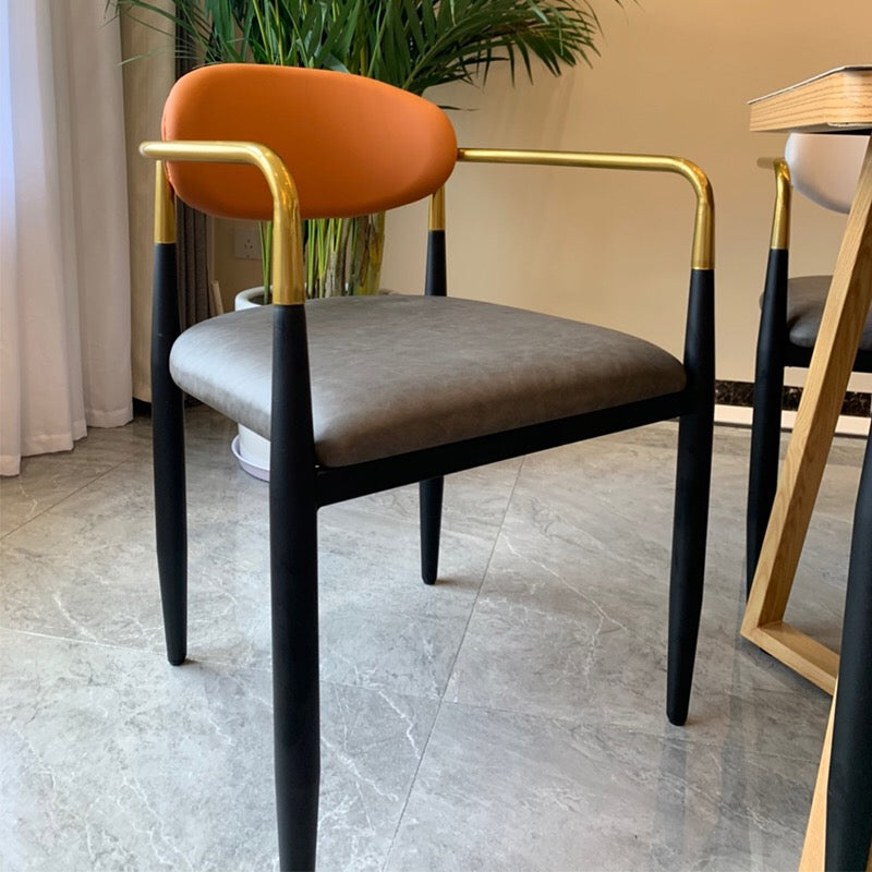 Designer Style Upholstered Arm Chair Open Back Matte Finish Dining Chair Gray-Orange 1 Piece Clearhalo ' kitchen&dining_furn' 'Dining Chairs' 'Dining Tables & Seating' 'dining_chair' 'furn' 'furn_dining_chair' 'Furniture' 'furniture_dining_chair' 'Kitchen & Dining Furniture' 'kitchen' 4105099