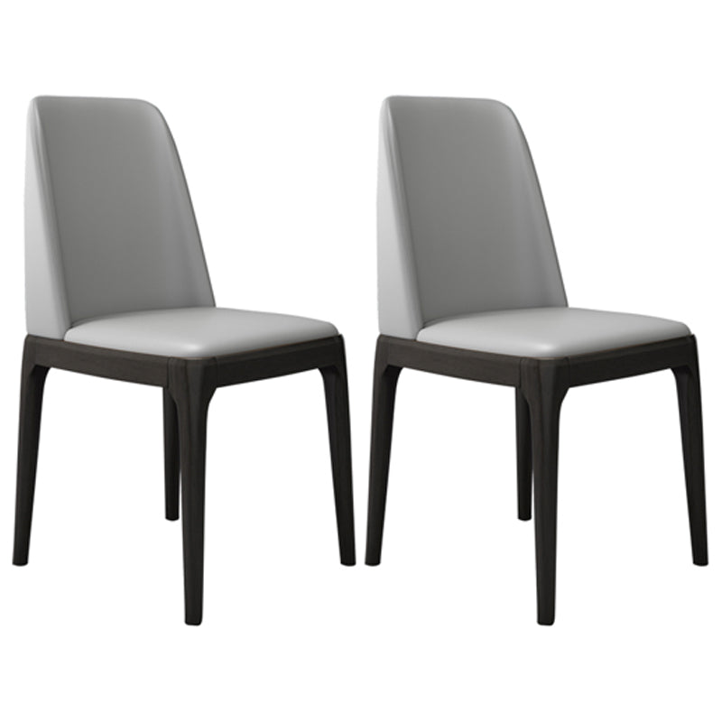 Industrial Oak Parsons Side Chair Matte Finish Leather Dining Chair (Set of 2) Light Gray-Black Clearhalo ' kitchen&dining_furn' 'Dining Chairs' 'Dining Tables & Seating' 'dining_chair' 'furn' 'furn_dining_chair' 'Furniture' 'furniture_dining_chair' 'Kitchen & Dining Furniture' 'kitchen' 4105143
