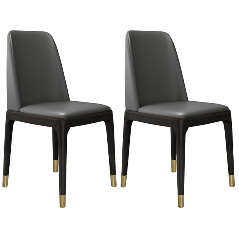 Industrial Oak Parsons Side Chair Matte Finish Leather Dining Chair (Set of 2) Dark Gray Clearhalo ' kitchen&dining_furn' 'Dining Chairs' 'Dining Tables & Seating' 'dining_chair' 'furn' 'furn_dining_chair' 'Furniture' 'furniture_dining_chair' 'Kitchen & Dining Furniture' 'kitchen' 4105147