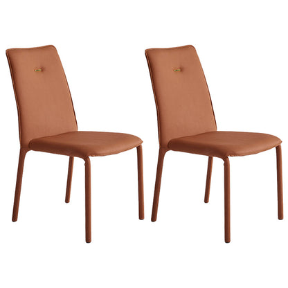 Modern Style Leather Dining Chairs Solid Back Stackable Side Chair for Home Use (Set of 2) Orange Clearhalo ' kitchen&dining_furn' 'Dining Chairs' 'Dining Tables & Seating' 'dining_chair' 'furn' 'furn_dining_chair' 'Furniture' 'furniture_dining_chair' 'Kitchen & Dining Furniture' 'kitchen' 4105150