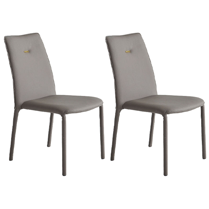 Modern Style Leather Dining Chairs Solid Back Stackable Side Chair for Home Use (Set of 2) Grey Clearhalo ' kitchen&dining_furn' 'Dining Chairs' 'Dining Tables & Seating' 'dining_chair' 'furn' 'furn_dining_chair' 'Furniture' 'furniture_dining_chair' 'Kitchen & Dining Furniture' 'kitchen' 4105153