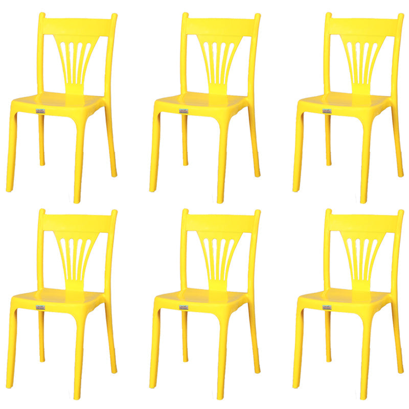 Contemporary Style Stacking Chair Plastic Slat Back Dining Armless Chair Yellow 6 Piece Set Clearhalo ' kitchen&dining_furn' 'Dining Chairs' 'Dining Tables & Seating' 'dining_chair' 'furn' 'furn_dining_chair' 'Furniture' 'furniture_dining_chair' 'Kitchen & Dining Furniture' 'kitchen' 4105231