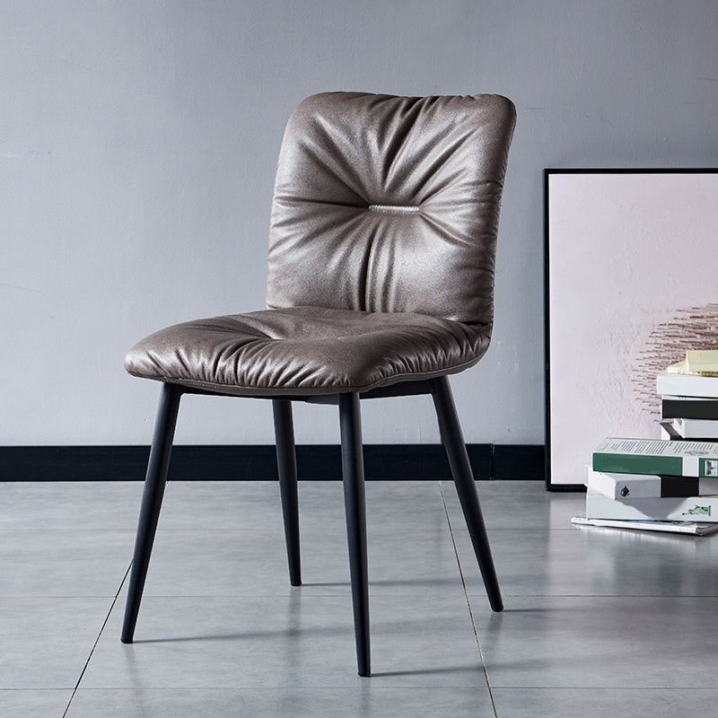 Industrial Indoor Side Chair Solid Back Metal Upholstered Dining Room Chair Dark Gray 1 Piece Clearhalo ' kitchen&dining_furn' 'Dining Chairs' 'Dining Tables & Seating' 'dining_chair' 'furn' 'furn_dining_chair' 'Furniture' 'furniture_dining_chair' 'Kitchen & Dining Furniture' 'kitchen' 4105314