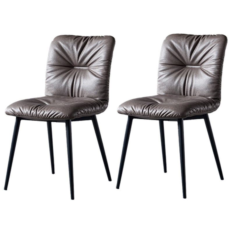 Industrial Indoor Side Chair Solid Back Metal Upholstered Dining Room Chair Dark Gray 2 Piece Set Clearhalo ' kitchen&dining_furn' 'Dining Chairs' 'Dining Tables & Seating' 'dining_chair' 'furn' 'furn_dining_chair' 'Furniture' 'furniture_dining_chair' 'Kitchen & Dining Furniture' 'kitchen' 4105316