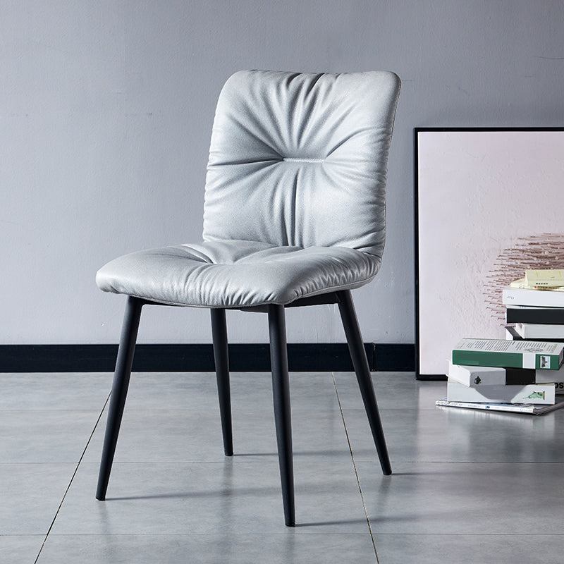 Industrial Indoor Side Chair Solid Back Metal Upholstered Dining Room Chair Light Gray 1 Piece Clearhalo ' kitchen&dining_furn' 'Dining Chairs' 'Dining Tables & Seating' 'dining_chair' 'furn' 'furn_dining_chair' 'Furniture' 'furniture_dining_chair' 'Kitchen & Dining Furniture' 'kitchen' 4105319