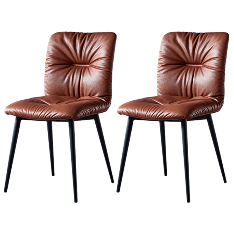 Industrial Indoor Side Chair Solid Back Metal Upholstered Dining Room Chair Brown 2 Piece Set Clearhalo ' kitchen&dining_furn' 'Dining Chairs' 'Dining Tables & Seating' 'dining_chair' 'furn' 'furn_dining_chair' 'Furniture' 'furniture_dining_chair' 'Kitchen & Dining Furniture' 'kitchen' 4105342