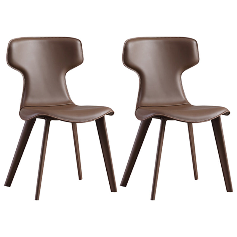 Contemporary Metal Dining Room Chairs Leather Dining Chairs (Set of 2) Brown Clearhalo ' kitchen&dining_furn' 'Dining Chairs' 'Dining Tables & Seating' 'dining_chair' 'furn' 'furn_dining_chair' 'Furniture' 'furniture_dining_chair' 'Kitchen & Dining Furniture' 'kitchen' 4105348
