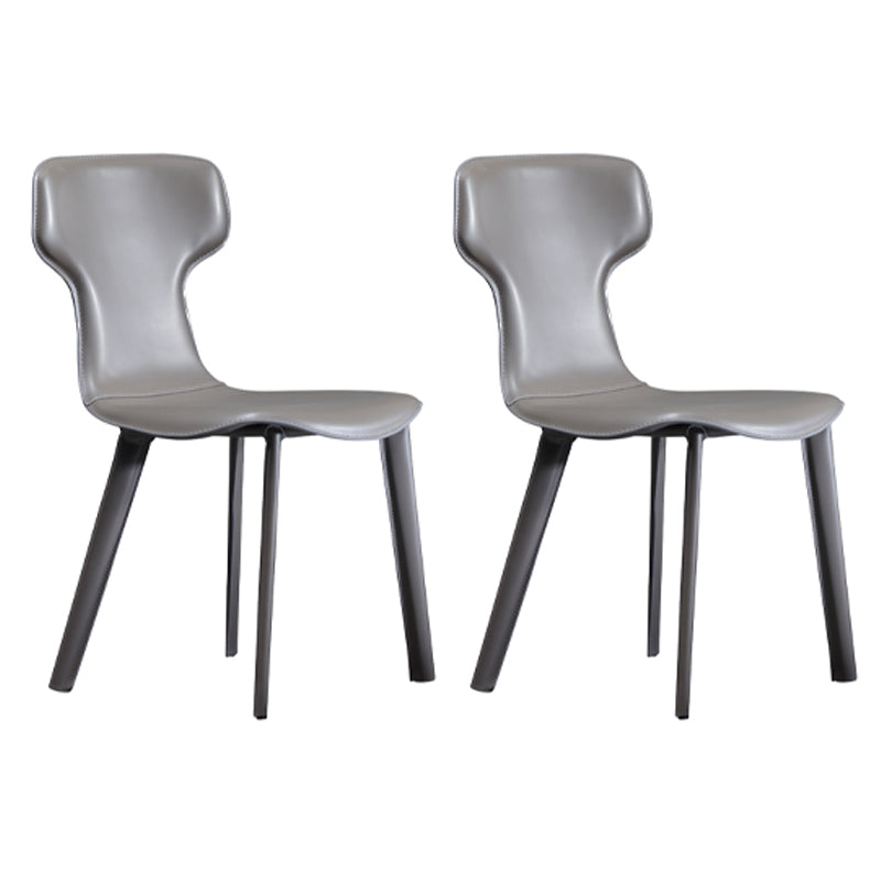 Contemporary Metal Dining Room Chairs Leather Dining Chairs (Set of 2) Light Gray Clearhalo ' kitchen&dining_furn' 'Dining Chairs' 'Dining Tables & Seating' 'dining_chair' 'furn' 'furn_dining_chair' 'Furniture' 'furniture_dining_chair' 'Kitchen & Dining Furniture' 'kitchen' 4105351