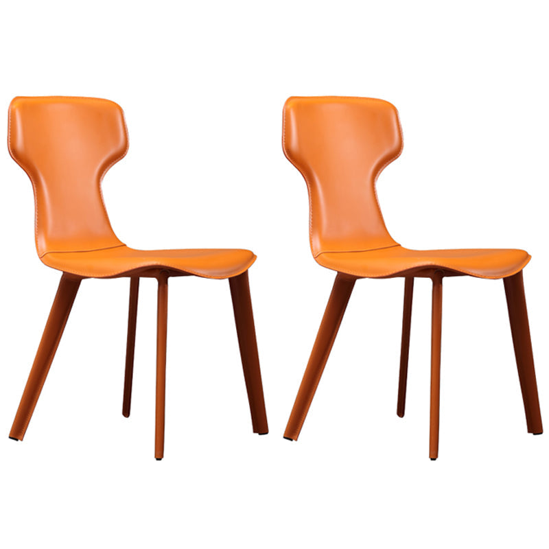Contemporary Metal Dining Room Chairs Leather Dining Chairs (Set of 2) Orange Clearhalo ' kitchen&dining_furn' 'Dining Chairs' 'Dining Tables & Seating' 'dining_chair' 'furn' 'furn_dining_chair' 'Furniture' 'furniture_dining_chair' 'Kitchen & Dining Furniture' 'kitchen' 4105353