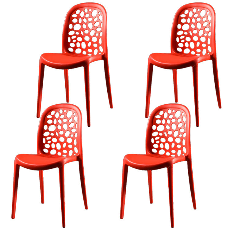 Contemporary Style Plastic Dining Chair Armless Dining Side Chair for Kitchen (Set of 4) Red Clearhalo ' kitchen&dining_furn' 'Dining Chairs' 'Dining Tables & Seating' 'dining_chair' 'furn' 'furn_dining_chair' 'Furniture' 'furniture_dining_chair' 'Kitchen & Dining Furniture' 'kitchen' 4105369