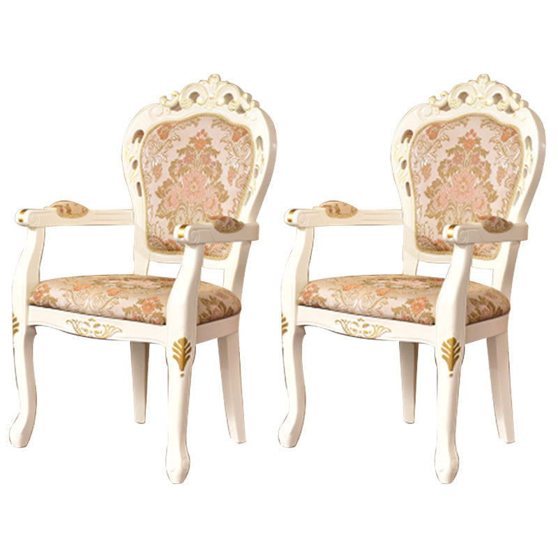 Victorian Dining Armchairs Upholstered Arm Chairs with Wood Legs (Set of 2) Pink-White Clearhalo ' kitchen&dining_furn' 'Dining Chairs' 'Dining Tables & Seating' 'dining_chair' 'furn' 'furn_dining_chair' 'Furniture' 'furniture_dining_chair' 'Kitchen & Dining Furniture' 'kitchen' 4109575