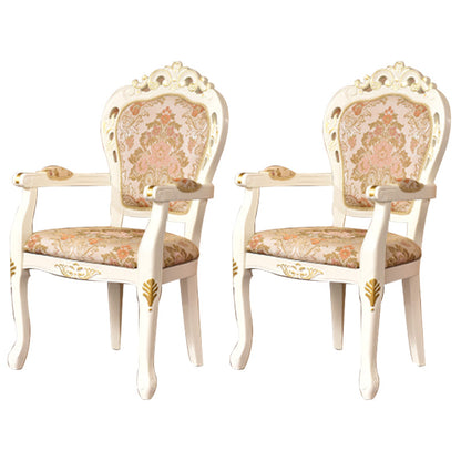 Victorian Dining Armchairs Upholstered Arm Chairs with Wood Legs (Set of 2) Pink-White Clearhalo ' kitchen&dining_furn' 'Dining Chairs' 'Dining Tables & Seating' 'dining_chair' 'furn' 'furn_dining_chair' 'Furniture' 'furniture_dining_chair' 'Kitchen & Dining Furniture' 'kitchen' 4109575