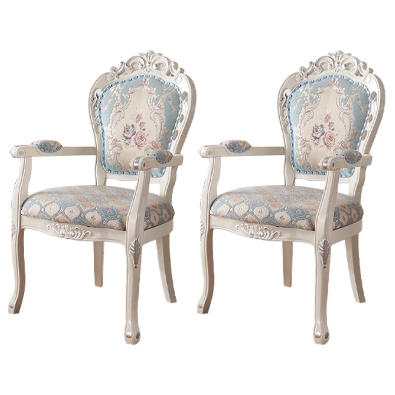 Victorian Dining Armchairs Upholstered Arm Chairs with Wood Legs (Set of 2) Light Blue-White Clearhalo ' kitchen&dining_furn' 'Dining Chairs' 'Dining Tables & Seating' 'dining_chair' 'furn' 'furn_dining_chair' 'Furniture' 'furniture_dining_chair' 'Kitchen & Dining Furniture' 'kitchen' 4109577