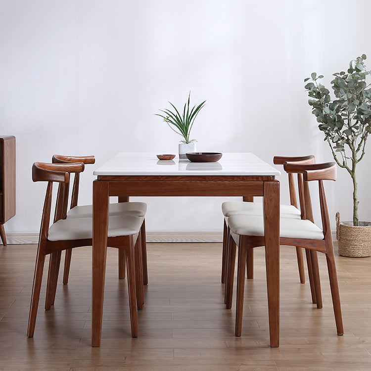 Mid-Century Rectangle Dining Table Marble Table with 4 Legs Base for Home Clearhalo ' dining_table' 'Dining Tables & Seating' 'Dining Tables' 'furn' 'furn_dining_table' 'Furniture' 'furniture_dining_table' 'Kitchen & Dining Furniture' 'kitchen&dining_furn' 'kitchen' 'kitchen_dining_table' 4110421