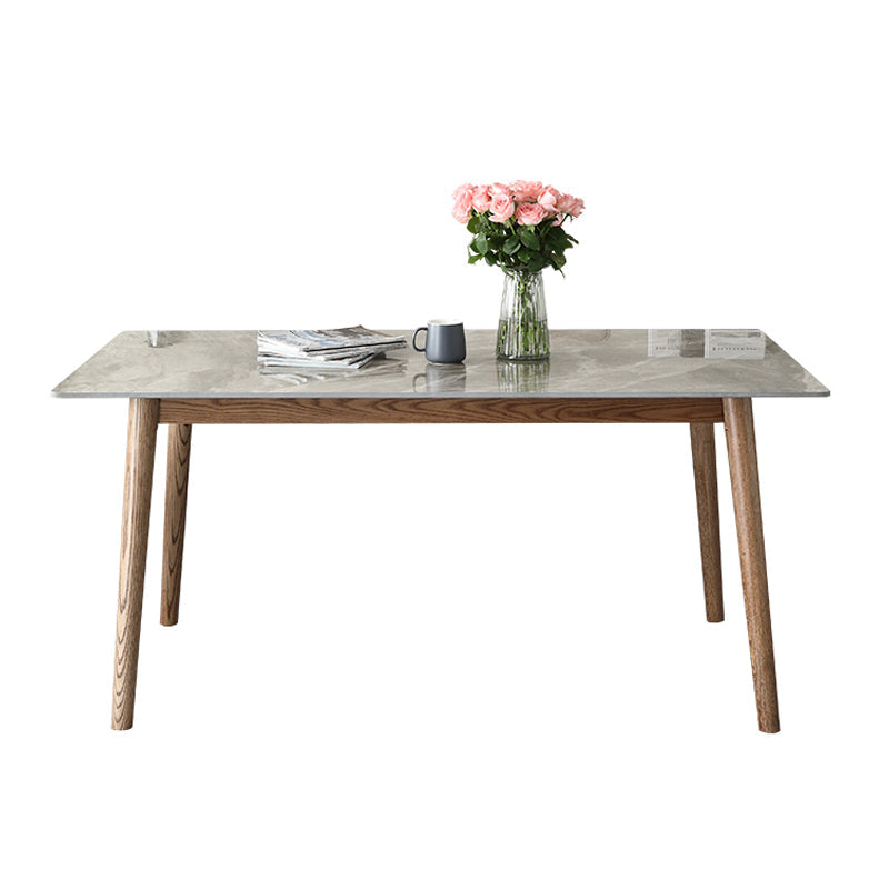 Mid-Century Sintered Stone Dining Table Gray Rectangle Dining Table for Kitchen Light Gray Without Chairs Clearhalo ' dining_table' 'Dining Tables & Seating' 'Dining Tables' 'furn' 'furn_dining_table' 'Furniture' 'furniture_dining_table' 'Kitchen & Dining Furniture' 'kitchen&dining_furn' 'kitchen' 'kitchen_dining_table' 4110433