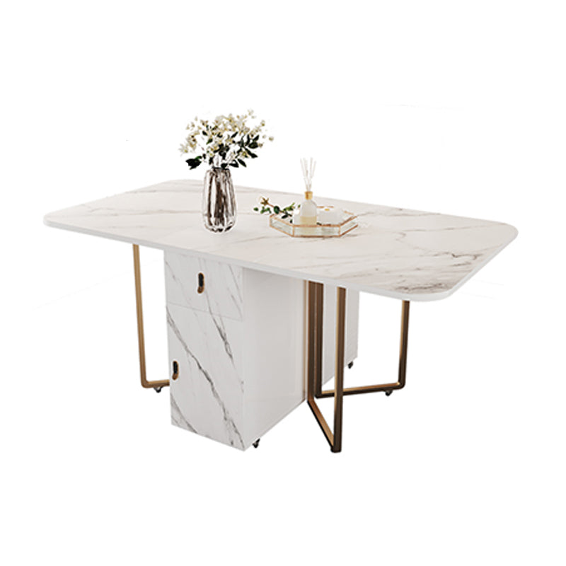 Foldable Sintered Stone Top Table Rectangle Extendable Table White Without Chairs Clearhalo ' dining_table' 'Dining Tables & Seating' 'Dining Tables' 'furn' 'furn_dining_table' 'Furniture' 'furniture_dining_table' 'Kitchen & Dining Furniture' 'kitchen&dining_furn' 'kitchen' 'kitchen_dining_table' 4110451