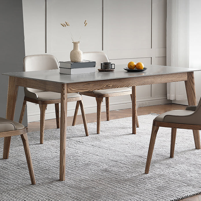 Sintered Stone Top Rectangle Table in Grey Kitchen Table with Wooden Base and 4 Legs Clearhalo ' dining_table' 'Dining Tables & Seating' 'Dining Tables' 'furn' 'furn_dining_table' 'Furniture' 'furniture_dining_table' 'Kitchen & Dining Furniture' 'kitchen&dining_furn' 'kitchen' 'kitchen_dining_table' 4110460