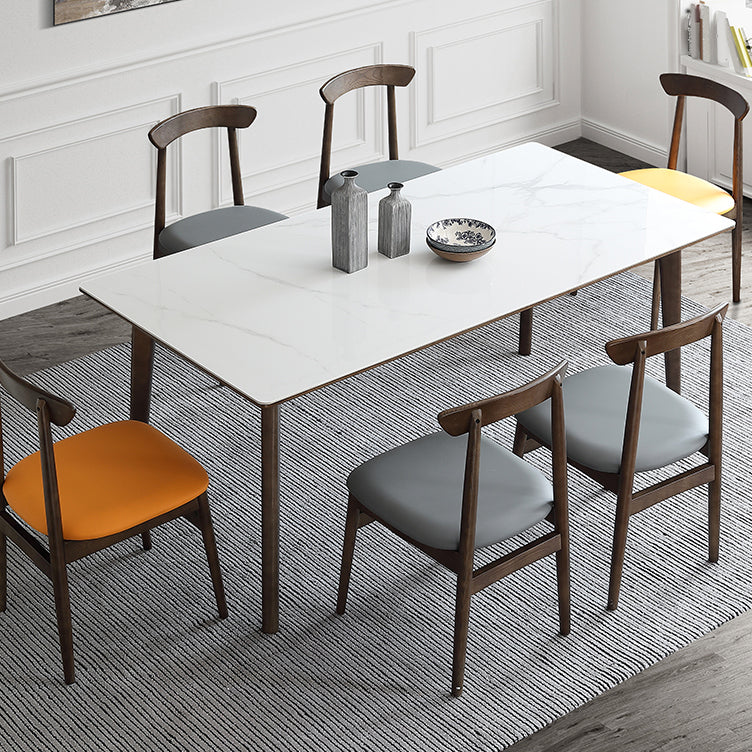 Sintered Stone Top Rectangle Table in White Kitchen Table with Wooden 4 Legs Clearhalo ' dining_table' 'Dining Tables & Seating' 'Dining Tables' 'furn' 'furn_dining_table' 'Furniture' 'furniture_dining_table' 'Kitchen & Dining Furniture' 'kitchen&dining_furn' 'kitchen' 'kitchen_dining_table' 4110472