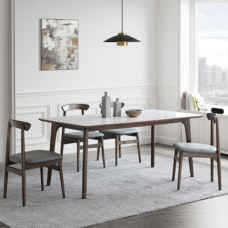 Sintered Stone Top Rectangle Table in White Kitchen Table with Wooden 4 Legs Clearhalo ' dining_table' 'Dining Tables & Seating' 'Dining Tables' 'furn' 'furn_dining_table' 'Furniture' 'furniture_dining_table' 'Kitchen & Dining Furniture' 'kitchen&dining_furn' 'kitchen' 'kitchen_dining_table' 4110474