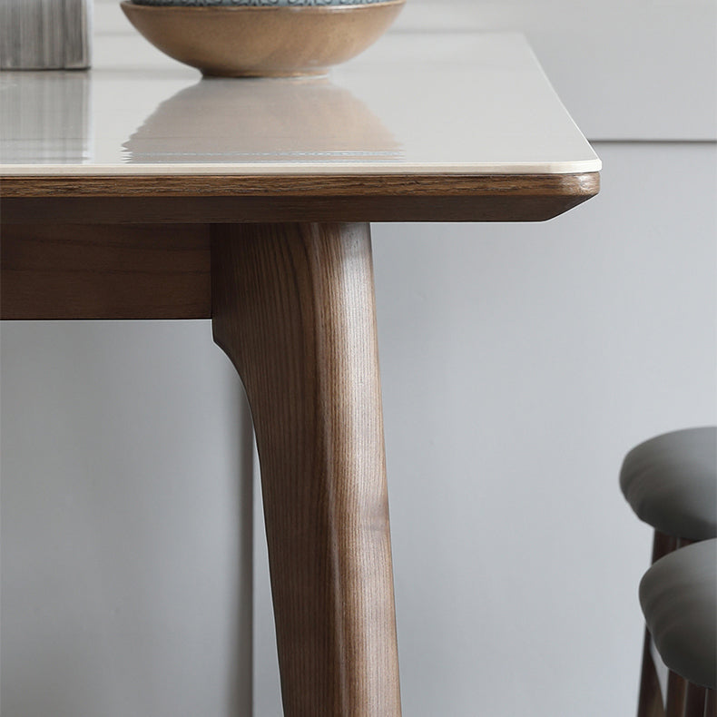 Sintered Stone Top Rectangle Table in White Kitchen Table with Wooden 4 Legs Clearhalo ' dining_table' 'Dining Tables & Seating' 'Dining Tables' 'furn' 'furn_dining_table' 'Furniture' 'furniture_dining_table' 'Kitchen & Dining Furniture' 'kitchen&dining_furn' 'kitchen' 'kitchen_dining_table' 4110478