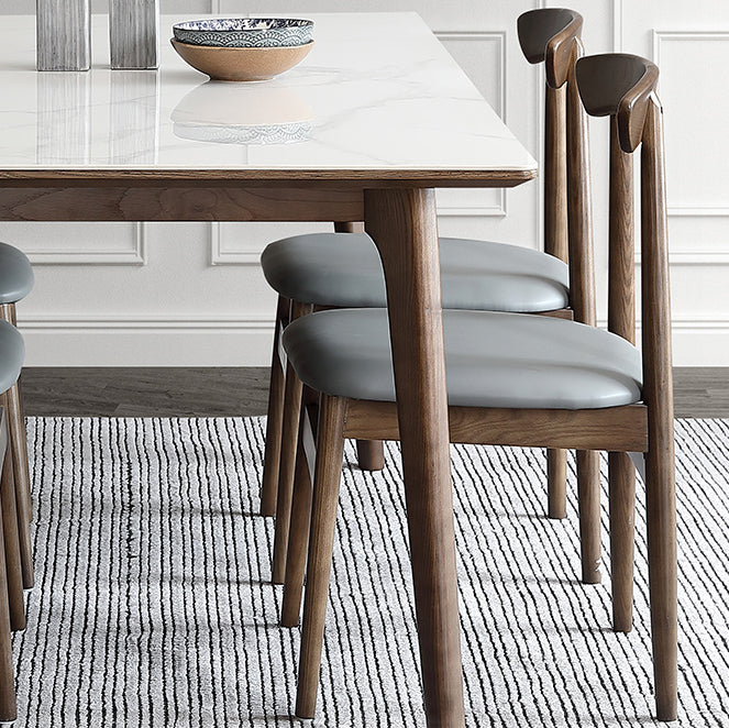 Sintered Stone Top Rectangle Table in White Kitchen Table with Wooden 4 Legs Clearhalo ' dining_table' 'Dining Tables & Seating' 'Dining Tables' 'furn' 'furn_dining_table' 'Furniture' 'furniture_dining_table' 'Kitchen & Dining Furniture' 'kitchen&dining_furn' 'kitchen' 'kitchen_dining_table' 4110479