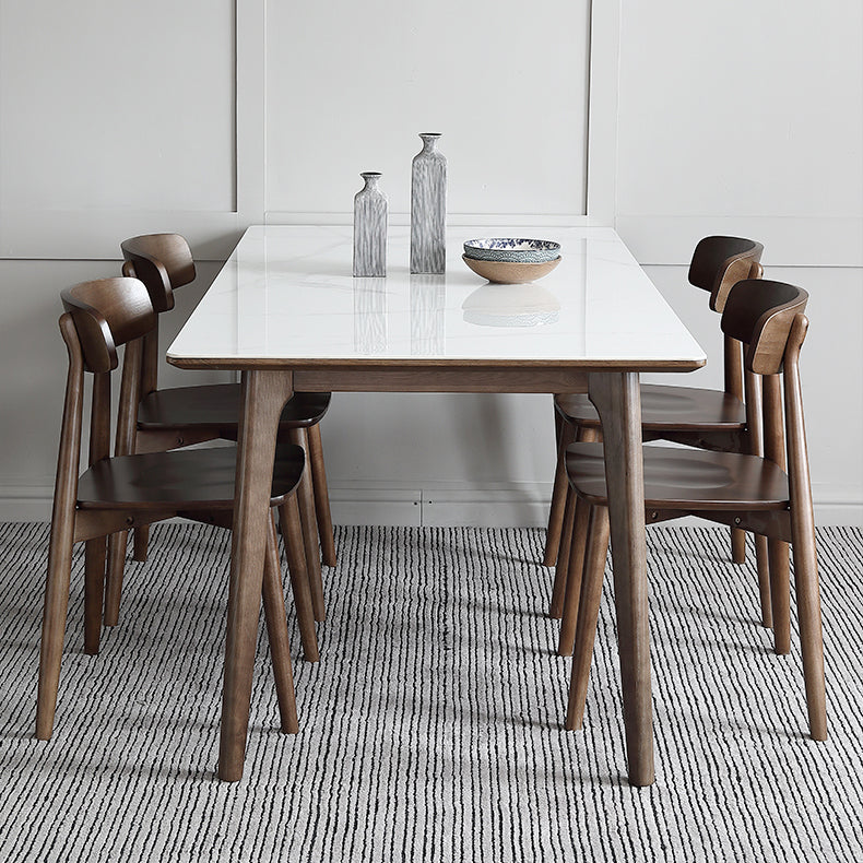 Sintered Stone Top Rectangle Table in White Kitchen Table with Wooden 4 Legs Clearhalo ' dining_table' 'Dining Tables & Seating' 'Dining Tables' 'furn' 'furn_dining_table' 'Furniture' 'furniture_dining_table' 'Kitchen & Dining Furniture' 'kitchen&dining_furn' 'kitchen' 'kitchen_dining_table' 4110480