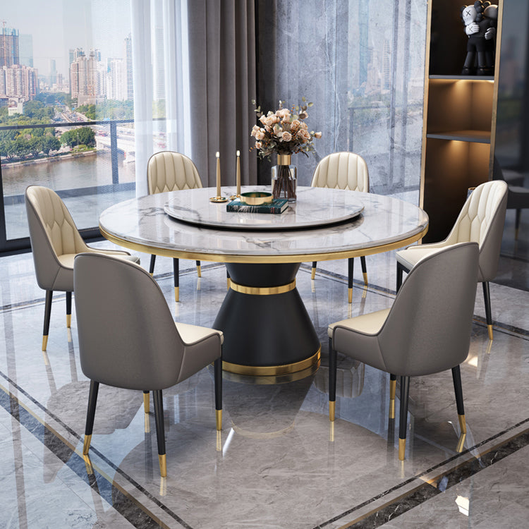Luxury Home Round Dining Table Marble Table with Black Pedestal Base Clearhalo ' dining_table' 'Dining Tables & Seating' 'Dining Tables' 'furn' 'furn_dining_table' 'Furniture' 'furniture_dining_table' 'Kitchen & Dining Furniture' 'kitchen&dining_furn' 'kitchen' 'kitchen_dining_table' 4110514