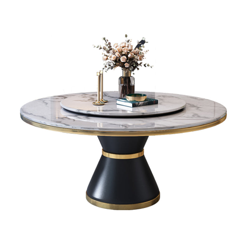 Luxury Home Round Dining Table Marble Table with Black Pedestal Base Without Chairs Clearhalo ' dining_table' 'Dining Tables & Seating' 'Dining Tables' 'furn' 'furn_dining_table' 'Furniture' 'furniture_dining_table' 'Kitchen & Dining Furniture' 'kitchen&dining_furn' 'kitchen' 'kitchen_dining_table' 4110518