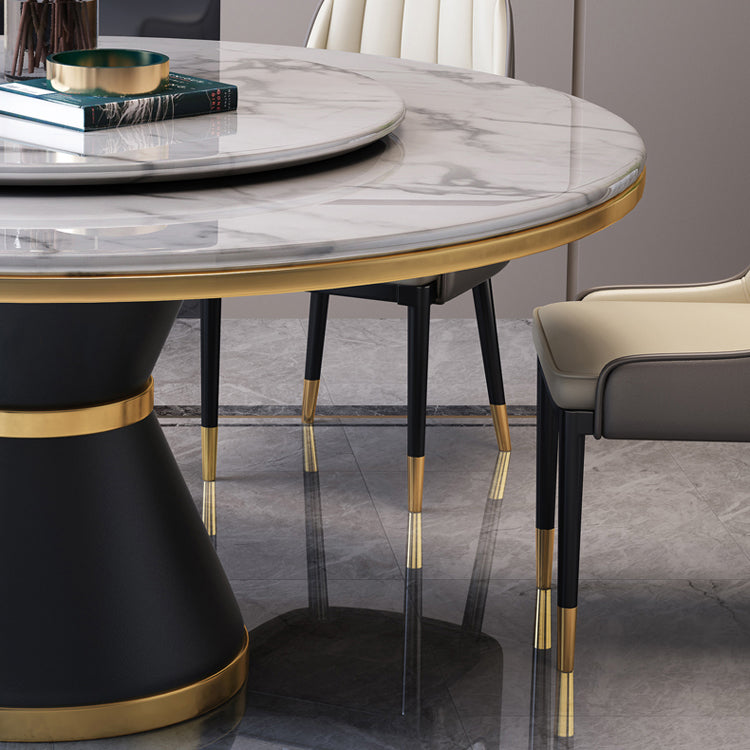 Luxury Home Round Dining Table Marble Table with Black Pedestal Base Clearhalo ' dining_table' 'Dining Tables & Seating' 'Dining Tables' 'furn' 'furn_dining_table' 'Furniture' 'furniture_dining_table' 'Kitchen & Dining Furniture' 'kitchen&dining_furn' 'kitchen' 'kitchen_dining_table' 4110519