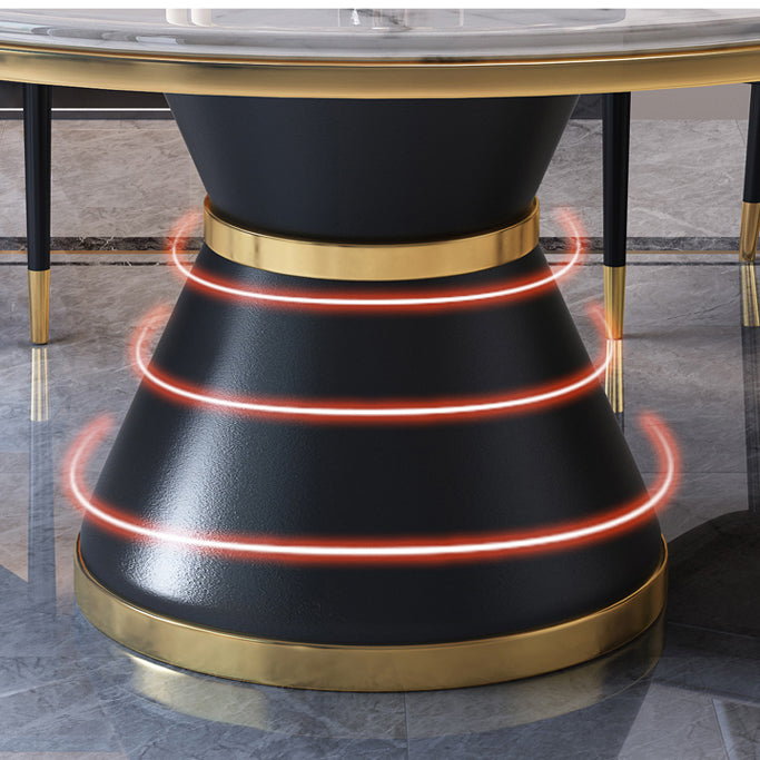 Luxury Home Round Dining Table Marble Table with Black Pedestal Base Clearhalo ' dining_table' 'Dining Tables & Seating' 'Dining Tables' 'furn' 'furn_dining_table' 'Furniture' 'furniture_dining_table' 'Kitchen & Dining Furniture' 'kitchen&dining_furn' 'kitchen' 'kitchen_dining_table' 4110520