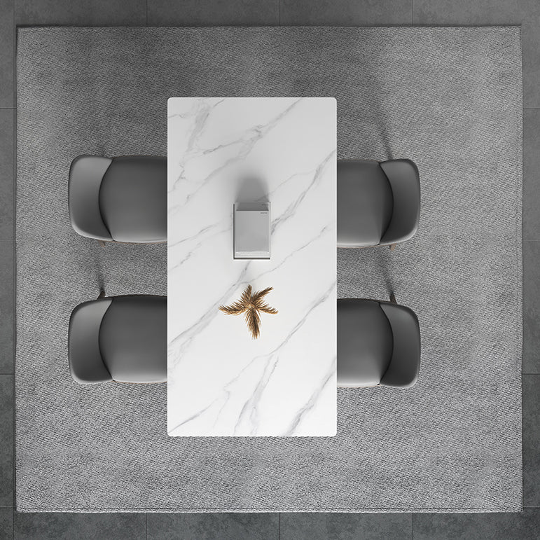 Sintered Stone Rectangle White Table Kitchen Table with Wooden Base and 4 Legs Clearhalo ' dining_table' 'Dining Tables & Seating' 'Dining Tables' 'furn' 'furn_dining_table' 'Furniture' 'furniture_dining_table' 'Kitchen & Dining Furniture' 'kitchen&dining_furn' 'kitchen' 'kitchen_dining_table' 4110570