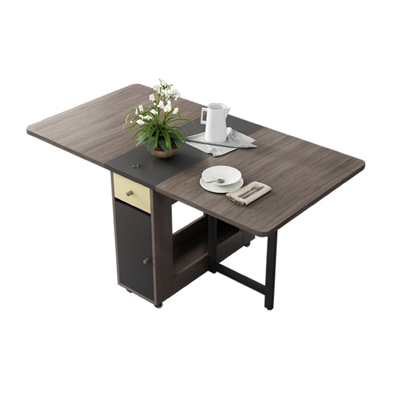 Rectangle Mid-Century Modern Dining Table Drop-Leaf Table with Rubberwood Solid Wood Base Gray Without Chairs Clearhalo ' dining_table' 'Dining Tables & Seating' 'Dining Tables' 'furn' 'furn_dining_table' 'Furniture' 'furniture_dining_table' 'Kitchen & Dining Furniture' 'kitchen&dining_furn' 'kitchen' 'kitchen_dining_table' 4110638