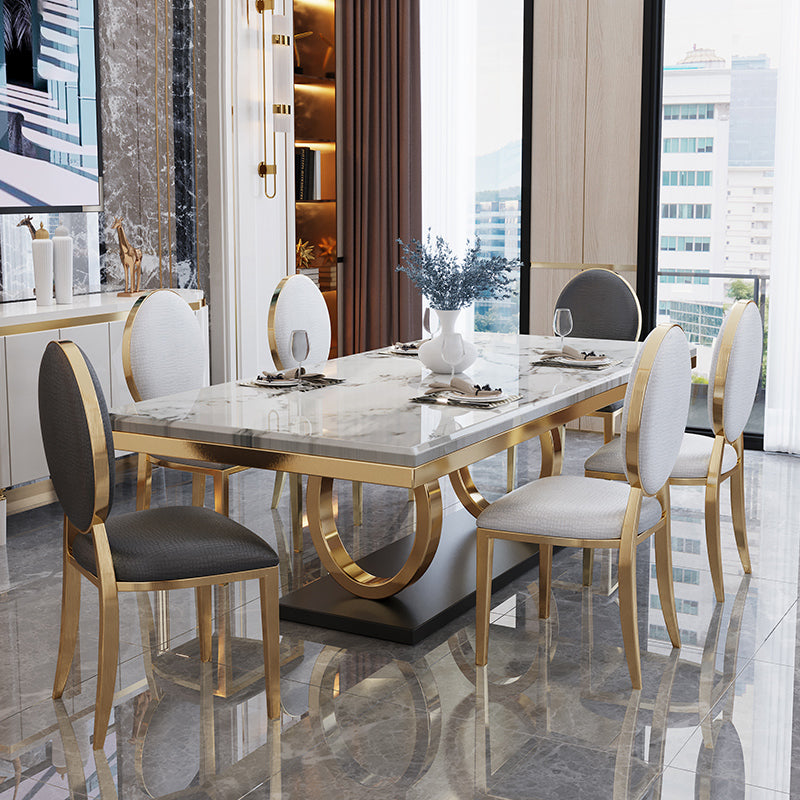 Rectangle Traditional Luxury Dining Table Gold Trestle Base Table for Dining Room Clearhalo ' dining_table' 'Dining Tables & Seating' 'Dining Tables' 'furn' 'furn_dining_table' 'Furniture' 'furniture_dining_table' 'Kitchen & Dining Furniture' 'kitchen&dining_furn' 'kitchen' 'kitchen_dining_table' 4110662