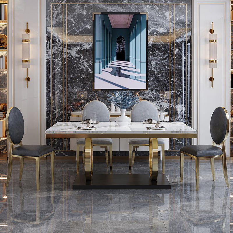 Rectangle Traditional Luxury Dining Table Gold Trestle Base Table for Dining Room Clearhalo ' dining_table' 'Dining Tables & Seating' 'Dining Tables' 'furn' 'furn_dining_table' 'Furniture' 'furniture_dining_table' 'Kitchen & Dining Furniture' 'kitchen&dining_furn' 'kitchen' 'kitchen_dining_table' 4110663