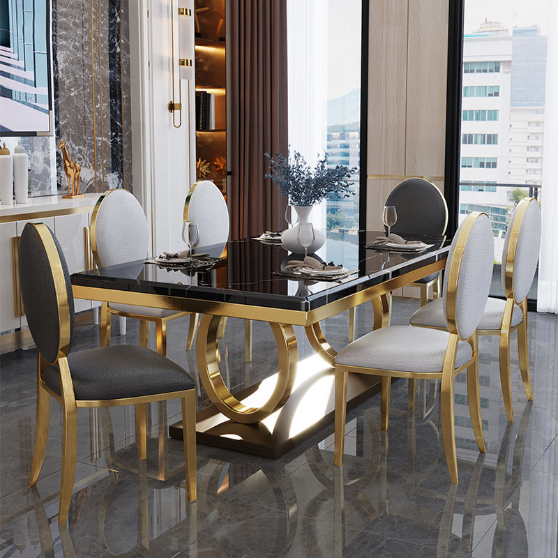 Rectangle Traditional Luxury Dining Table Gold Trestle Base Table for Dining Room Clearhalo ' dining_table' 'Dining Tables & Seating' 'Dining Tables' 'furn' 'furn_dining_table' 'Furniture' 'furniture_dining_table' 'Kitchen & Dining Furniture' 'kitchen&dining_furn' 'kitchen' 'kitchen_dining_table' 4110664