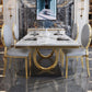 Rectangle Traditional Luxury Dining Table Gold Trestle Base Table for Dining Room Clearhalo ' dining_table' 'Dining Tables & Seating' 'Dining Tables' 'furn' 'furn_dining_table' 'Furniture' 'furniture_dining_table' 'Kitchen & Dining Furniture' 'kitchen&dining_furn' 'kitchen' 'kitchen_dining_table' 4110665