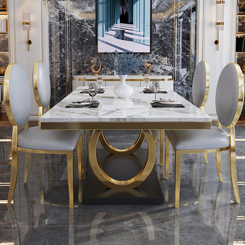 Rectangle Traditional Luxury Dining Table Gold Trestle Base Table for Dining Room Clearhalo ' dining_table' 'Dining Tables & Seating' 'Dining Tables' 'furn' 'furn_dining_table' 'Furniture' 'furniture_dining_table' 'Kitchen & Dining Furniture' 'kitchen&dining_furn' 'kitchen' 'kitchen_dining_table' 4110665