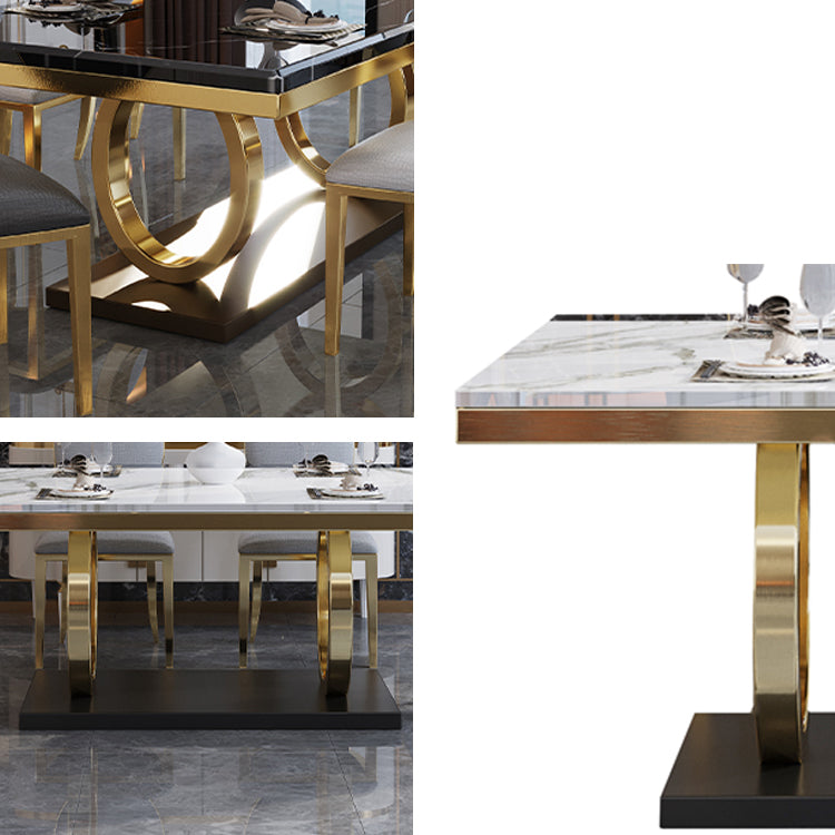 Rectangle Traditional Luxury Dining Table Gold Trestle Base Table for Dining Room Clearhalo ' dining_table' 'Dining Tables & Seating' 'Dining Tables' 'furn' 'furn_dining_table' 'Furniture' 'furniture_dining_table' 'Kitchen & Dining Furniture' 'kitchen&dining_furn' 'kitchen' 'kitchen_dining_table' 4110669